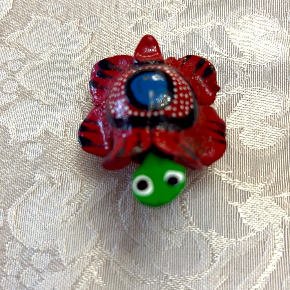Handmade Mexican Wooden Red Shelled Turtle